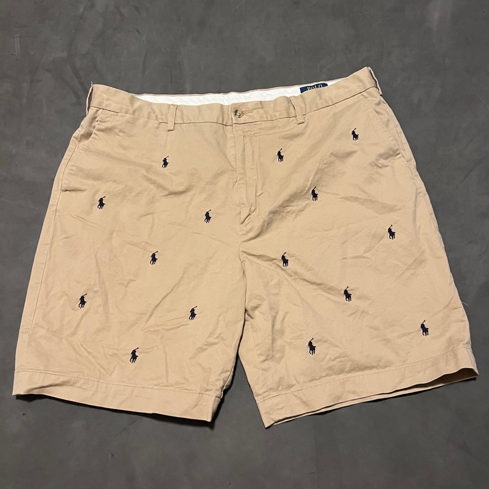 Polo Ralph Lauren Chino Shorts Mens 40 Khaki All over Pony Stretch Classic Fit